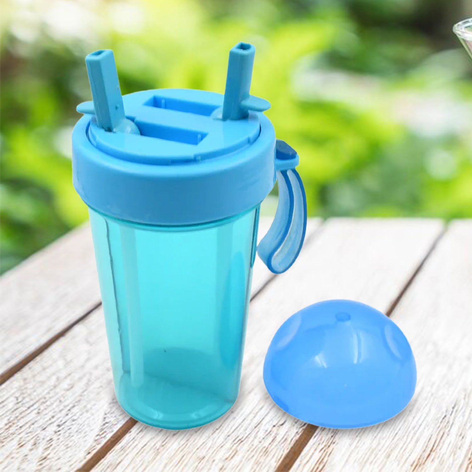 2 Drinks in 1 Cup Water Bottle, Stable Sturdy Dual Use Bottle 2 Straws for Shopping Travel for Outdoor Activities (1 Pc)