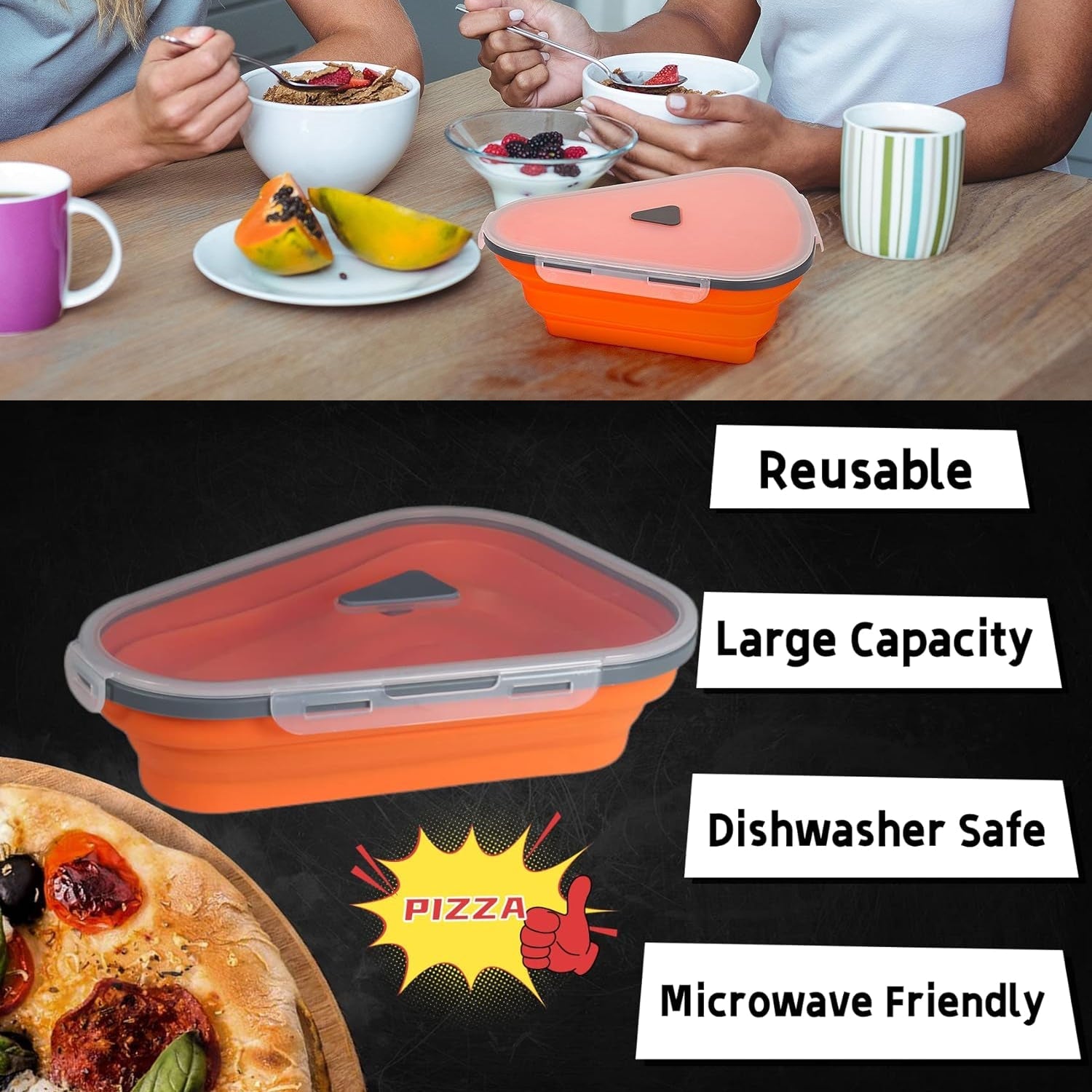 Reusable Expandable Pizza Storage Container with 5 Microwavable Trays – Adjustable for Home & Outdoor Use