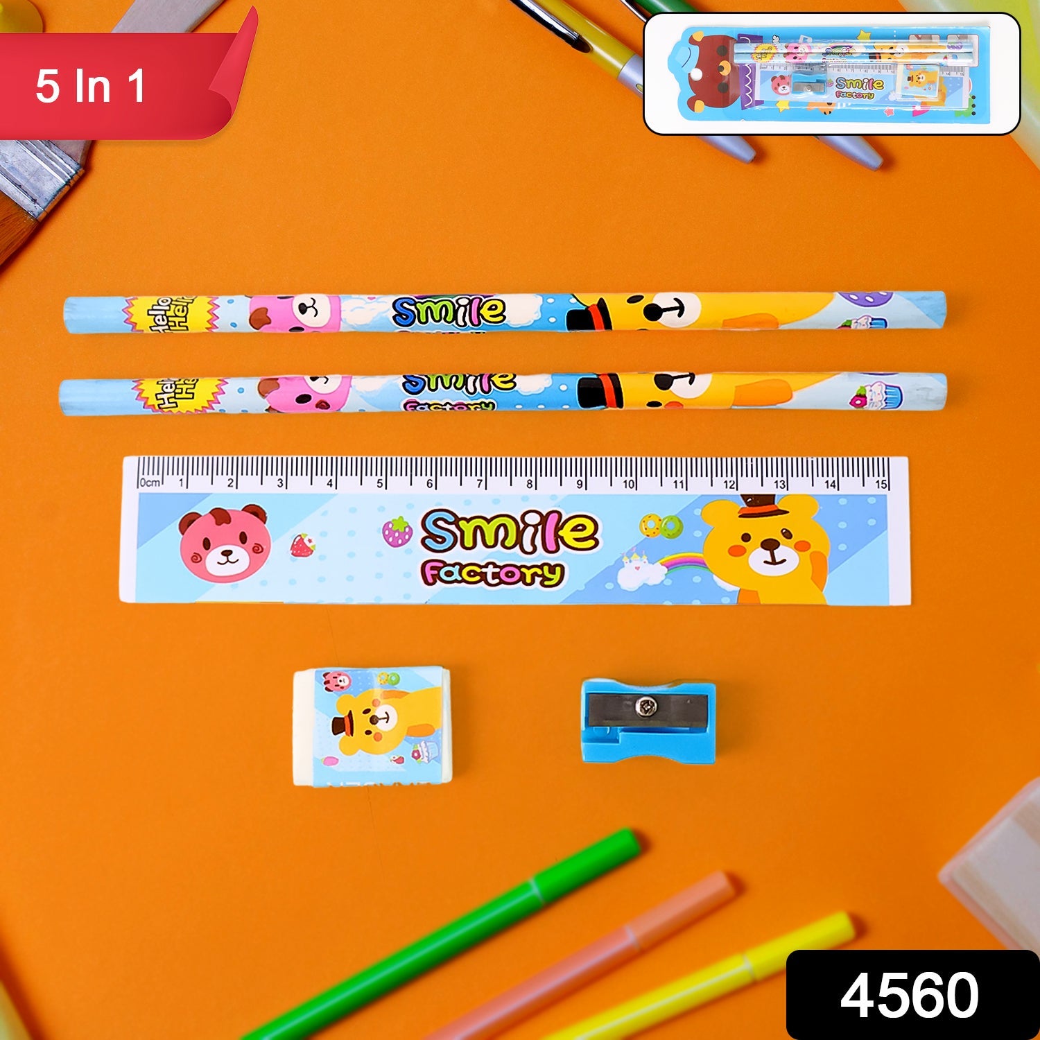 Wooden Pencil Set (5 Pc): School Supplies, Stationery Set for Kids