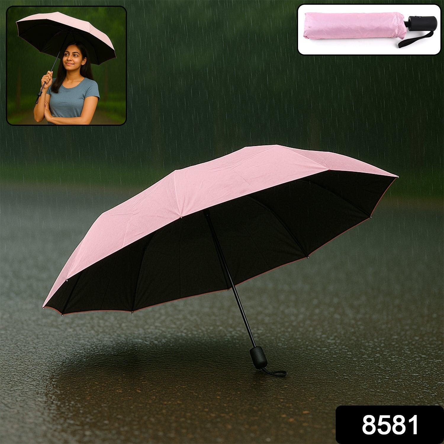 3-Fold Umbrella Summer Sun and Rain Protection Foldable Cute Umbrella || UV Protection Rain Sun Umbrella || Travel Accessories || Umbrella for Children, Girls, and Boys (1 Pc)