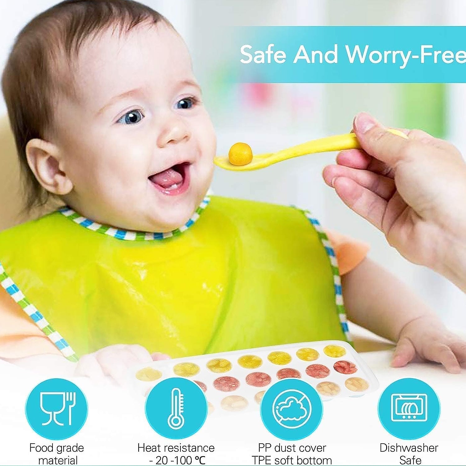 21 Cavity  Up Ice Cube Trays-Easy Release, Flexible Silicone Bottom - Stackable, BPA Free, Food Grade - for Convenient Freezer Ice Making (2 Pc Set)