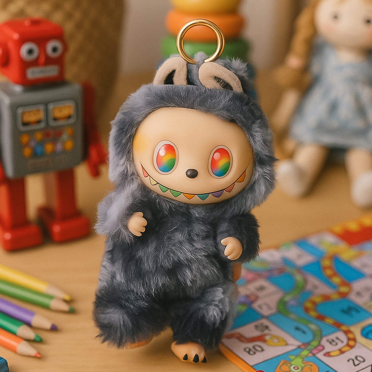 Black Plush Toy Cartoon Keychain with Hook Colorful Animal Black Have a Seat Vinyl Plush Blind Box  (1 Pc)