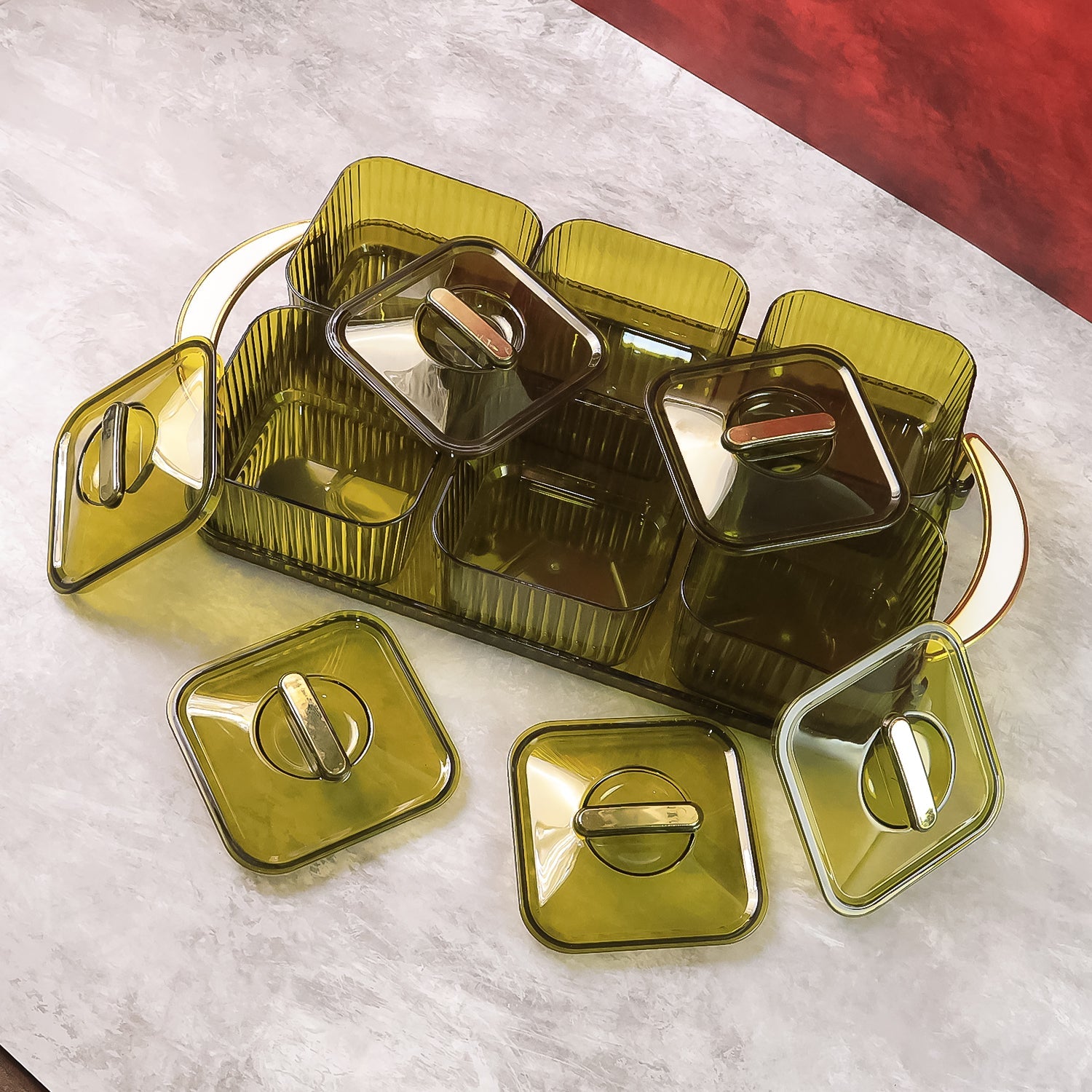 Liger Multipurpose Transparent Spice Jar Set with Tray and Lids 400ML Approx (6 Pc)