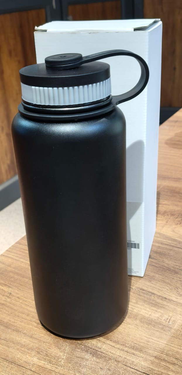 Black Stainless Steel Double Wall Vacuum-Insulated Drink Water Bottle (1000 ML)